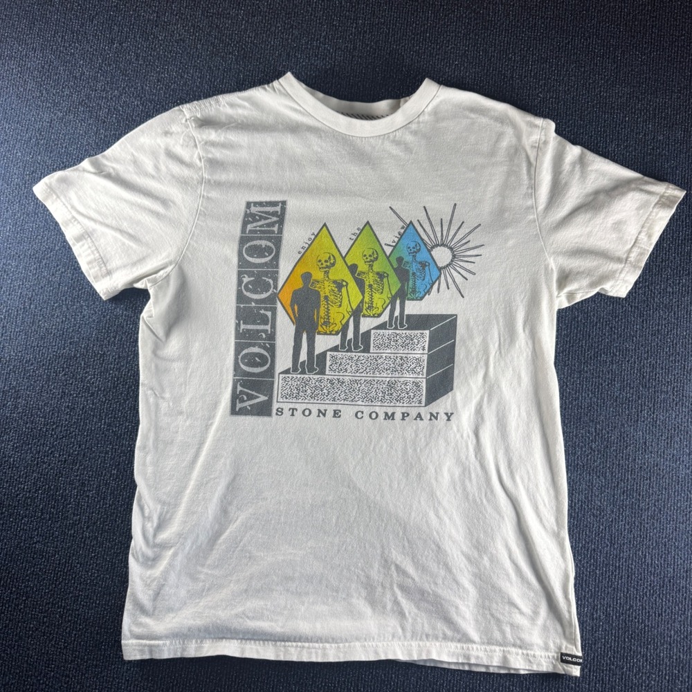 Volcom Mens Stone Company Graphic Tee White Skeleton Enjoy The View Shirt Small‎